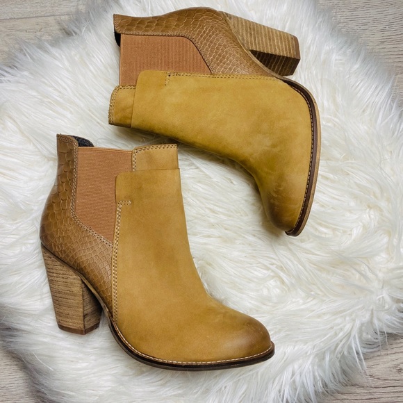 tan chunky heel booties